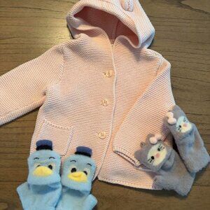 Baby Girls Gap Sweater 6-12 mo. &  Hand stitched mittens 3-12 mo.